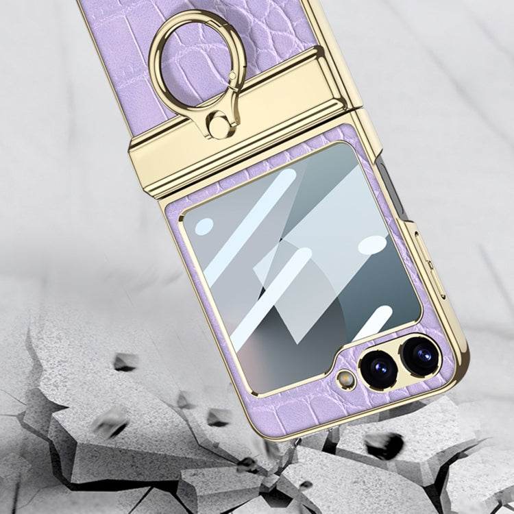 For Samsung Galaxy Z Flip6 / Flip7 FE GKK Integrated Electroplated Crocodile Texture Leather Phone Case with Ring(Purple) - free shipping - PMC Jewellery - Order now!