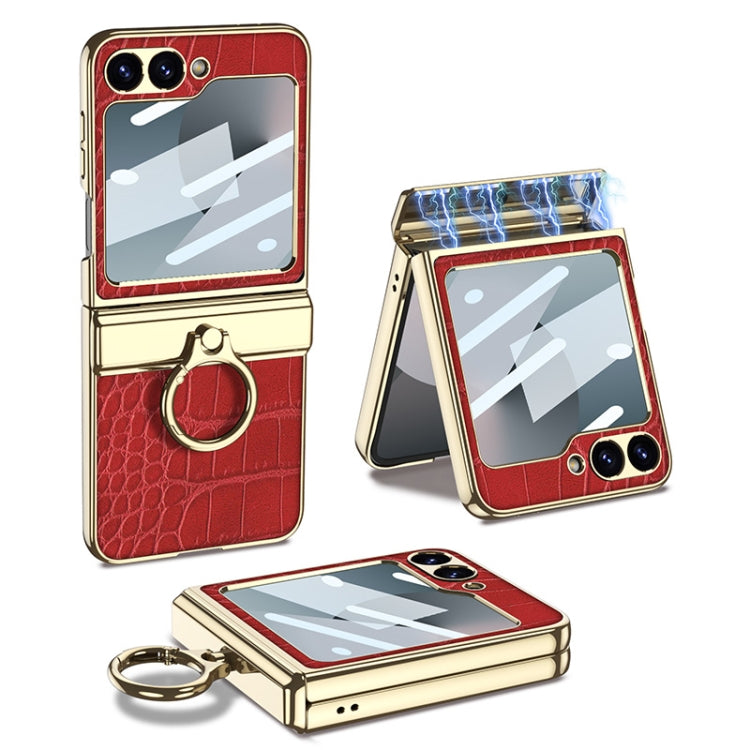 For Samsung Galaxy Z Flip6 / Flip7 FE GKK Integrated Electroplated Crocodile Texture Leather Phone Case with Ring(Red) - free shipping - PMC Jewellery - Order now!