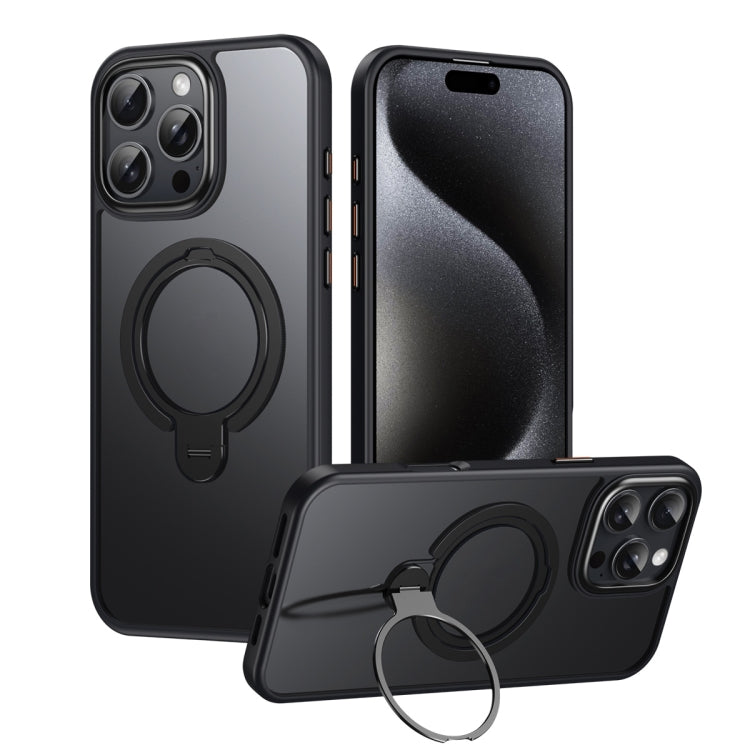For iPhone 16 Pro Max Double Ring MagSafe Magnetic Holder Phone Case(Matte Black) - iPhone 16 Pro Max Cases by PMC TechLife | Online Shopping South Africa | PMC TechLife | Buy Now Pay Later Mobicred