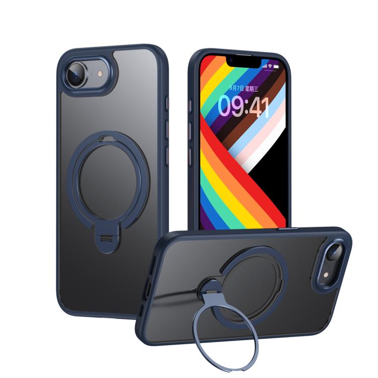 For iPhone 16e Double Ring MagSafe Magnetic Holder Phone Case(Matte Blue) - iPhone 16e Cases by PMC TechLife | Online Shopping South Africa | PMC TechLife | Buy Now Pay Later Mobicred