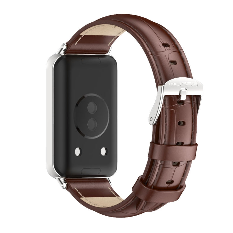 For Honor Band 10 / 9 MIJOBS Cowhide Leather Watch Band(Bamboo Coffee Silver) - free shipping - PMc TechLife - Order now!