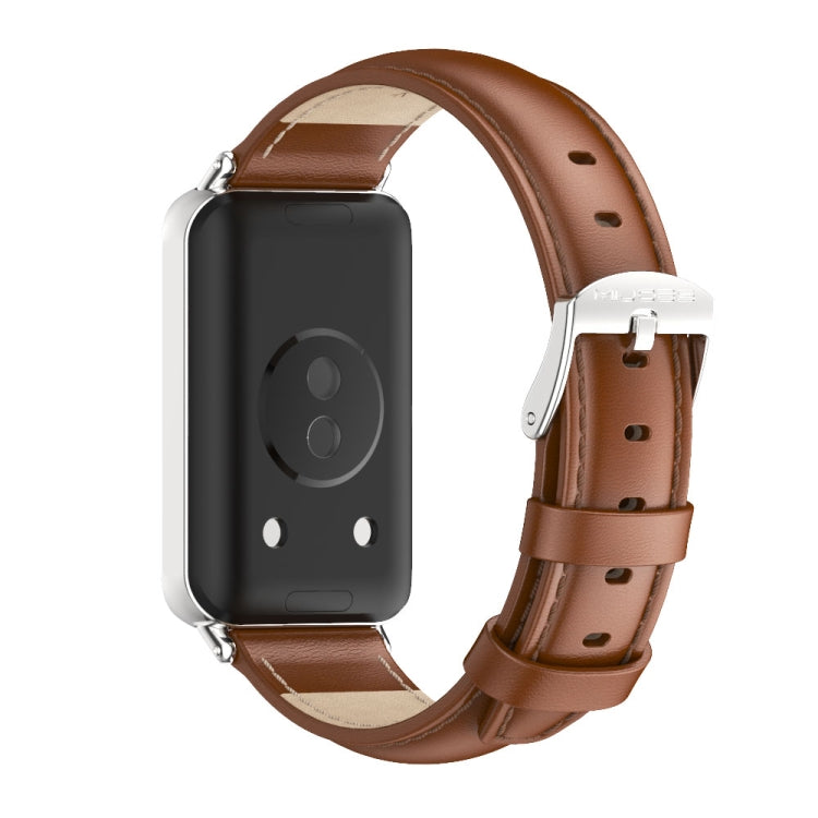 For Honor Band 10 / 9 MIJOBS Cowhide Leather Watch Band(Brown Silver) - free shipping - PMc TechLife - Order now!