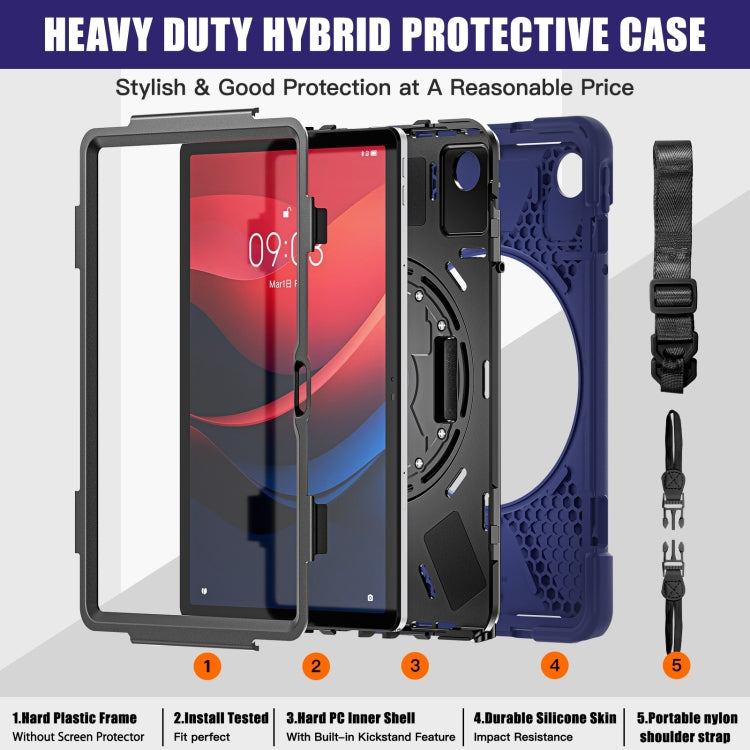 For Lenovo Tab M11 /Xiaoxin Pad 11 2024 Rotatable Holder Silicone Hybrid PC Tablet Case with Shoulder Strap(Navy Blue) - free shipping - PMC Jewellery - Order now!