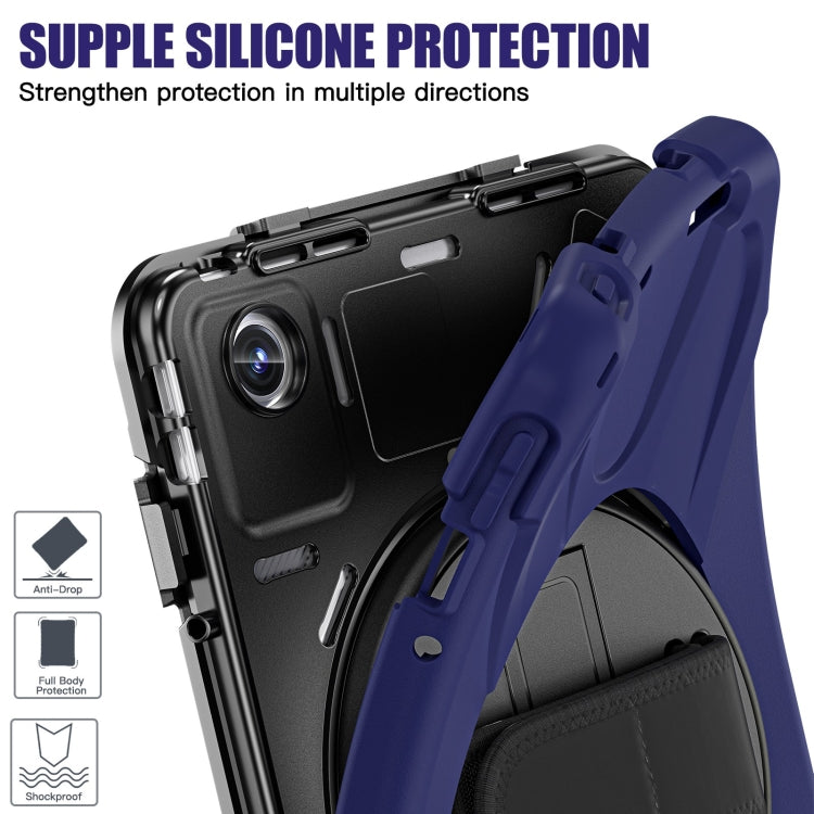 For Lenovo Tab M11 /Xiaoxin Pad 11 2024 Rotatable Holder Silicone Hybrid PC Tablet Case with Shoulder Strap(Navy Blue) - free shipping - PMC Jewellery - Order now!