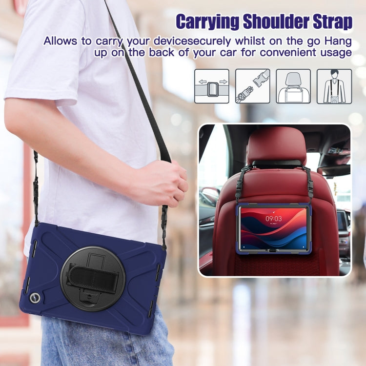 For Lenovo Tab M11 /Xiaoxin Pad 11 2024 Rotatable Holder Silicone Hybrid PC Tablet Case with Shoulder Strap(Navy Blue) - free shipping - PMC Jewellery - Order now!