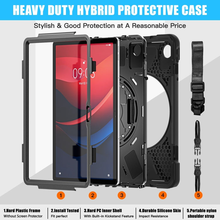 For Lenovo Tab M11 /Xiaoxin Pad 11 2024 Rotatable Holder Silicone Hybrid PC Tablet Case with Shoulder Strap(Black) - free shipping - PMC Jewellery - Order now!