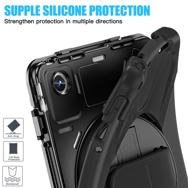 For Lenovo Tab M11 /Xiaoxin Pad 11 2024 Rotatable Holder Silicone Hybrid PC Tablet Case with Shoulder Strap(Black) - free shipping - PMC Jewellery - Order now!