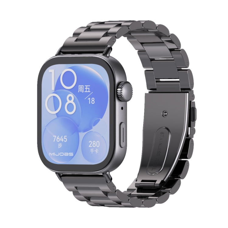For Huawei Watch Fit3 MIJOBS Three-Beads Stainless Steel Watch Band(Black) - Watch Bands by MIJOBS | Online Shopping South Africa | PMc TechLife | Buy Now Pay Later Mobicred