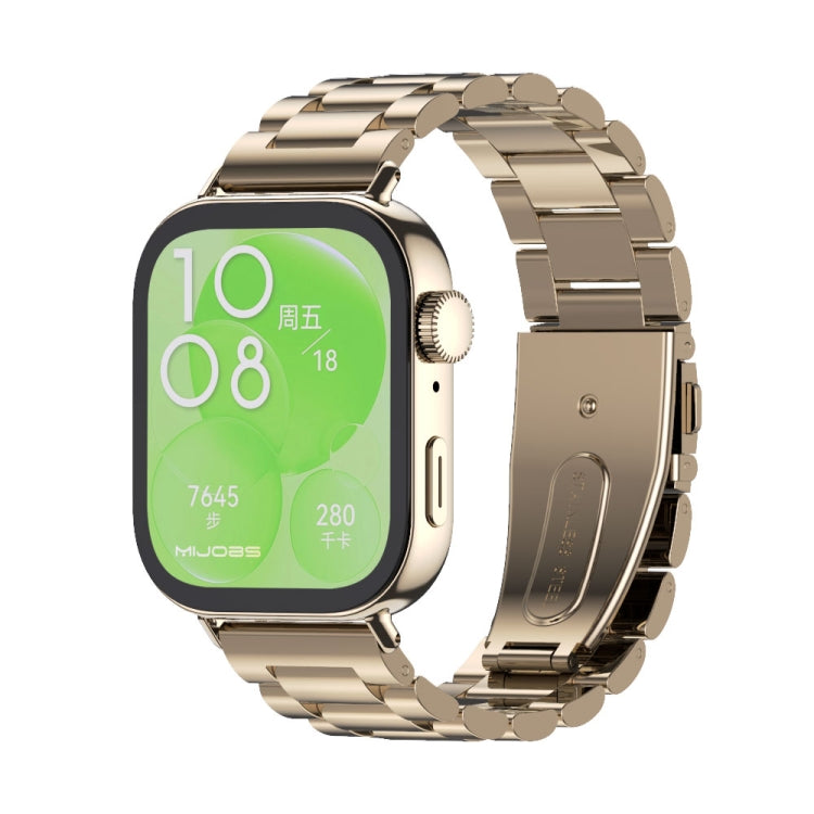 For Huawei Watch Fit3 MIJOBS Three-Beads Stainless Steel Watch Band(Light Gold) - Watch Bands by MIJOBS | Online Shopping South Africa | PMc TechLife | Buy Now Pay Later Mobicred