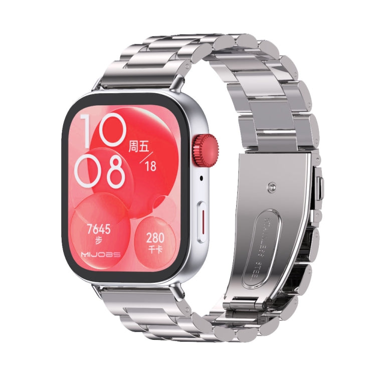 For Huawei Watch Fit3 MIJOBS Three-Beads Stainless Steel Watch Band(Silver) - free shipping - PMc TechLife - Order now!
