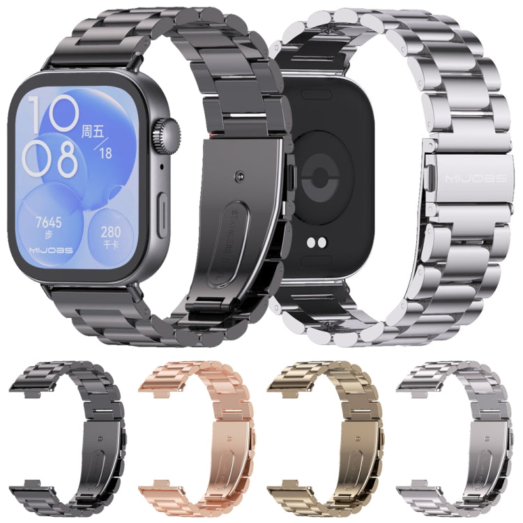 For Huawei Watch Fit3 MIJOBS Three-Beads Stainless Steel Watch Band(Light Gold) - Watch Bands by MIJOBS | Online Shopping South Africa | PMc TechLife | Buy Now Pay Later Mobicred