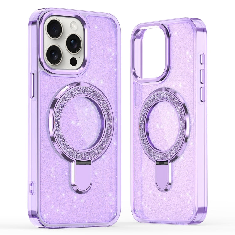 For iPhone 16 Pro Glitter Ring Holder MagSafe Phone Case(Purple) - iPhone 16 Pro Cases by PMC TechLife | Online Shopping South Africa | PMC TechLife | Buy Now Pay Later Mobicred