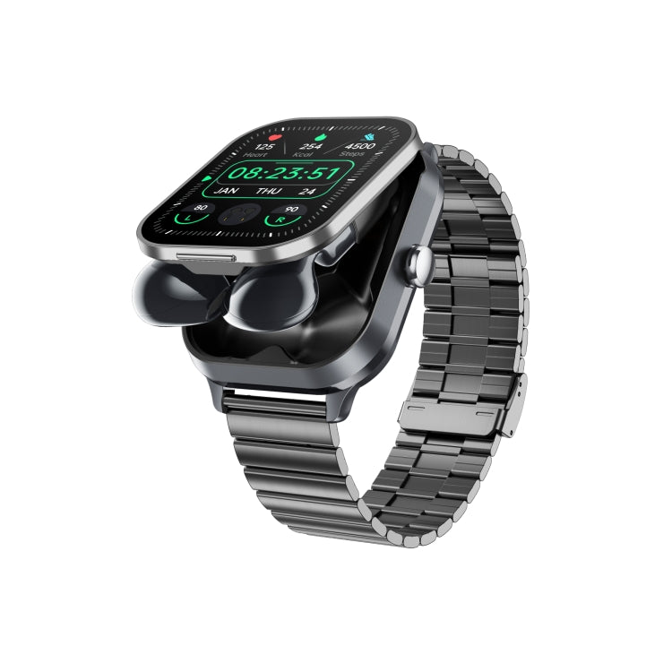 D8 Pro 2.01 inch 2 in 1 Bluetooth Earphone Steel Strap Smart Watch, Support NFC with Cover(Space Grey) - Smart Watches by PMC TechLife | Online Shopping South Africa | PMC TechLife | Buy Now Pay Later Mobicred