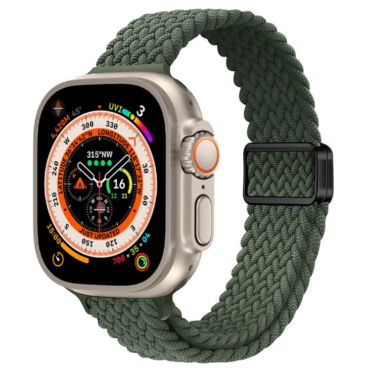 For Apple Watch Ultra 49mm Slim Magnetic Buckle Nylon Braided Watch Band(Dark Olive Green) - free shipping - PMC Jewellery - Order now!
