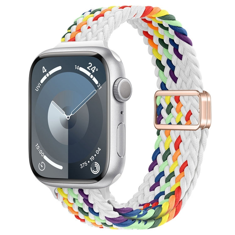 For Apple Watch SE 2022 44mm Slim Magnetic Buckle Nylon Braided Watch Band(Z Pattern White Rainbow) - free shipping - PMc TechLife - Order now!