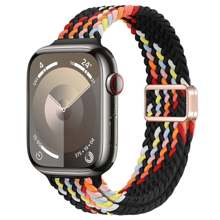 For Apple Watch SE 44mm Slim Magnetic Buckle Nylon Braided Watch Band(Z Pattern Black Rainbow) - free shipping - PMc TechLife - Order now!