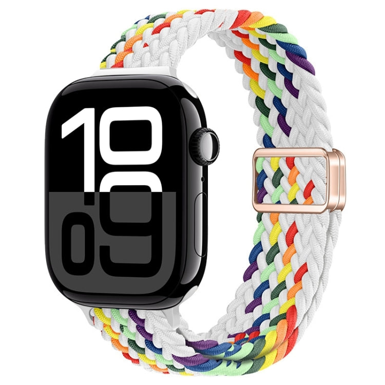 For Apple Watch Series 10 46mm Slim Magnetic Buckle Nylon Braided Watch Band(Z Pattern White Rainbow) - free shipping - PMc TechLife - Order now!