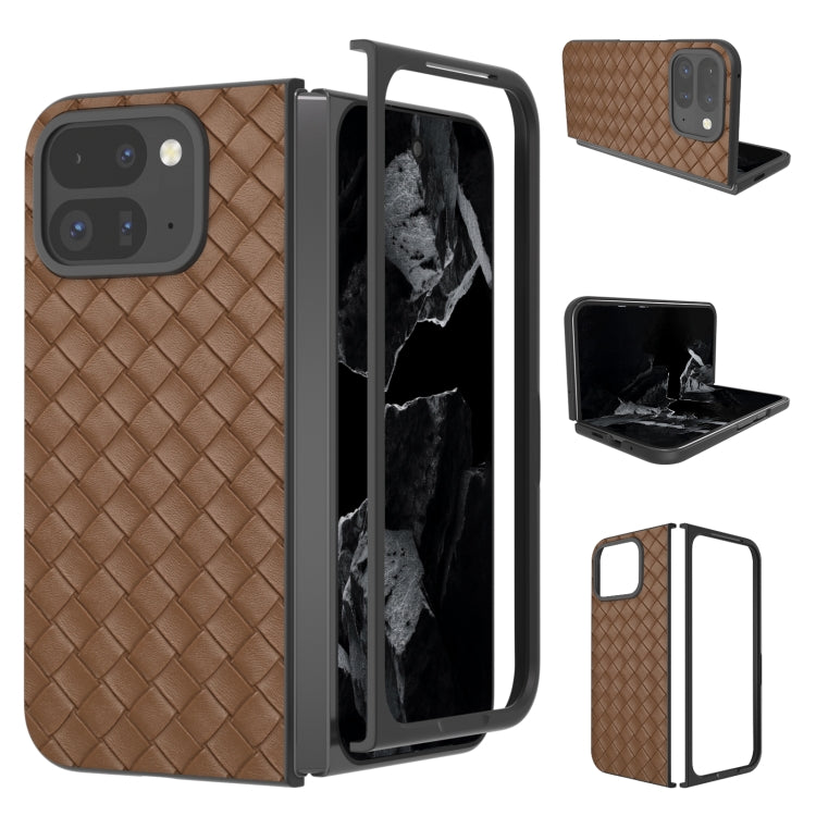 For Google Pixel 9 Pro Fold Black Frame Woven Texture PU Phone Case(Brown) - Google Cases by PMC TechLife | Online Shopping South Africa | PMC TechLife | Buy Now Pay Later Mobicred