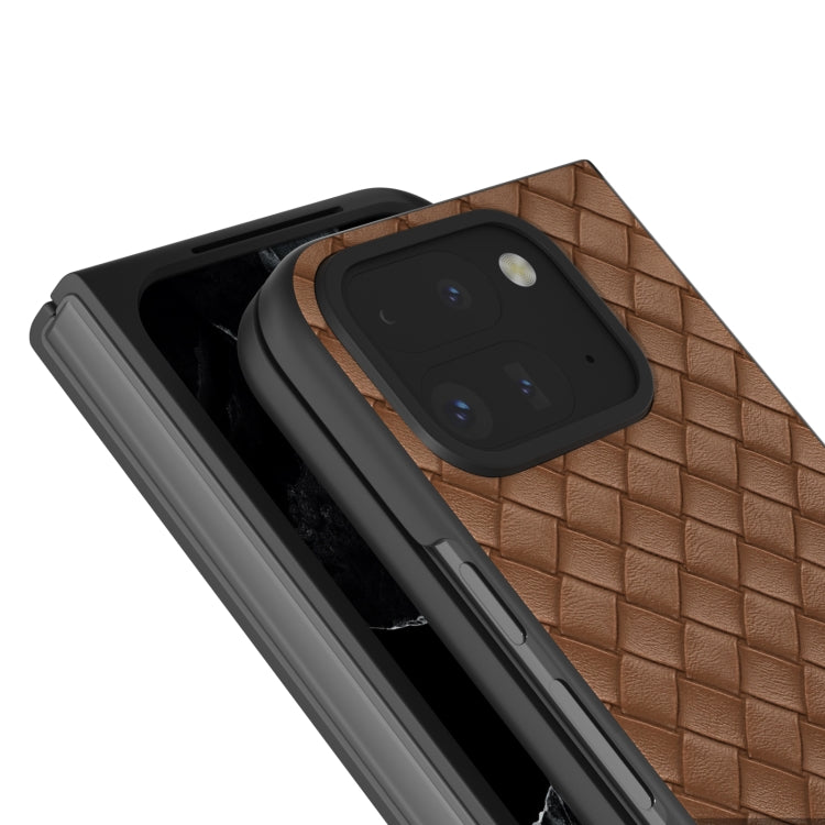 For Google Pixel 9 Pro Fold Black Frame Woven Texture PU Phone Case(Brown) - Google Cases by PMC TechLife | Online Shopping South Africa | PMC TechLife | Buy Now Pay Later Mobicred