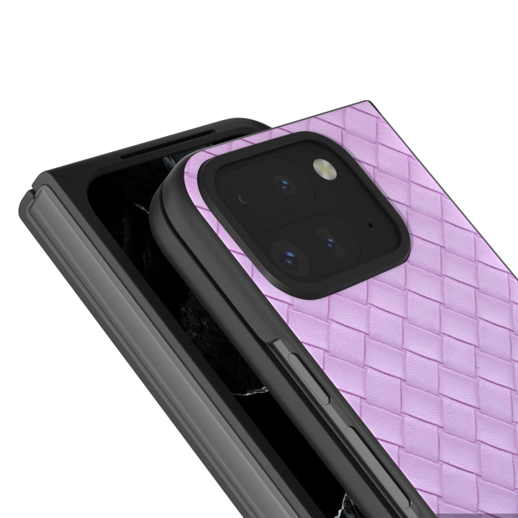 For Google Pixel 9 Pro Fold Black Frame Woven Texture PU Phone Case(Purple) - free shipping - PMC TechLife - Order now!