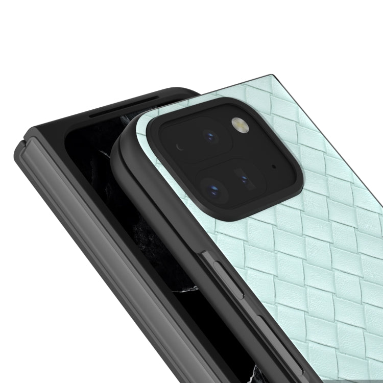 For Google Pixel 9 Pro Fold Black Frame Woven Texture PU Phone Case(Light Green) - Google Cases by PMC TechLife | Online Shopping South Africa | PMC TechLife | Buy Now Pay Later Mobicred