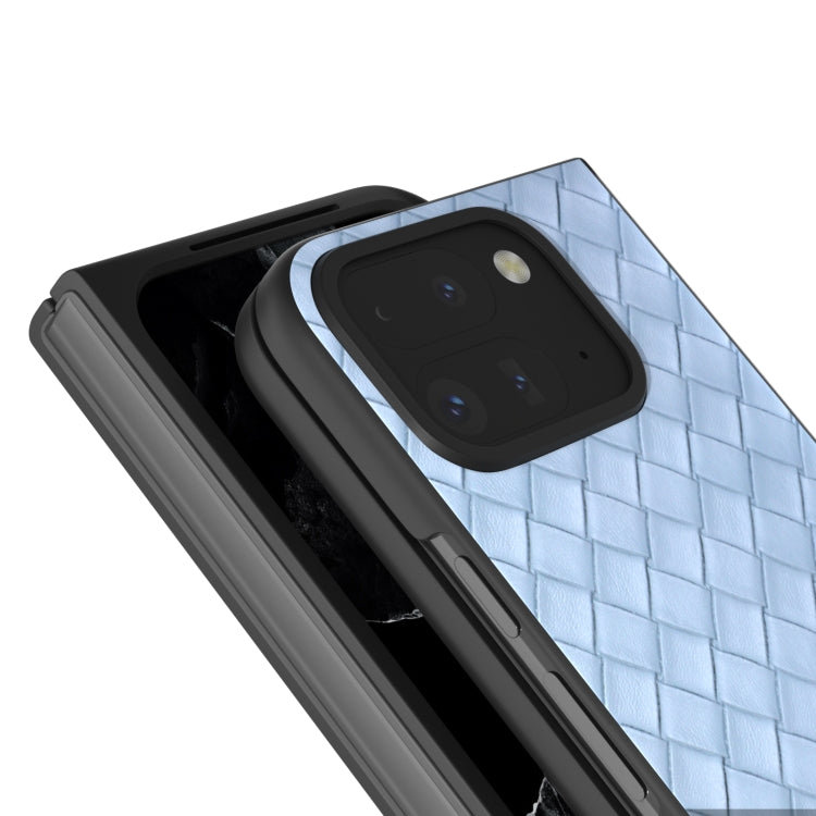 For Google Pixel 9 Pro Fold Black Frame Woven Texture PU Phone Case(Light Blue) - Google Cases by PMC TechLife | Online Shopping South Africa | PMC TechLife | Buy Now Pay Later Mobicred