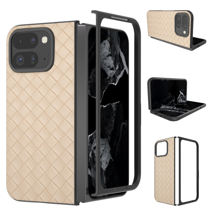 For Google Pixel 9 Pro Fold Black Frame Woven Texture PU Phone Case(Beige) - Google Cases by PMC TechLife | Online Shopping South Africa | PMC TechLife | Buy Now Pay Later Mobicred