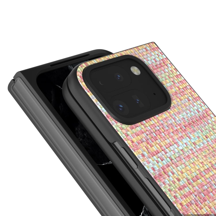 For Google Pixel 9 Pro Fold Black Frame Color Lattice Texture PU Phone Case(Pink) - Google Cases by PMC TechLife | Online Shopping South Africa | PMC TechLife | Buy Now Pay Later Mobicred