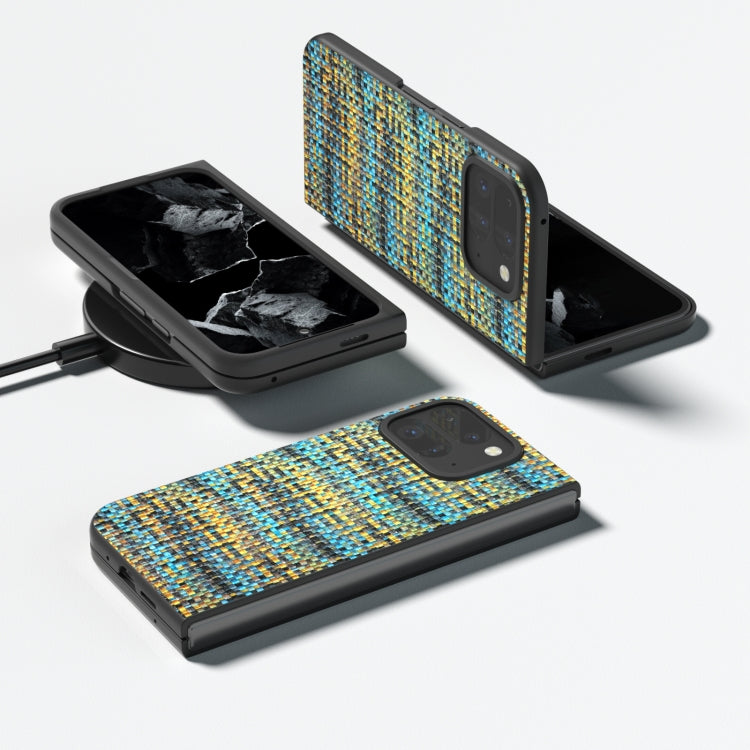 For Google Pixel 9 Pro Fold Black Frame Color Lattice Texture PU Phone Case(Gold) - Google Cases by PMC TechLife | Online Shopping South Africa | PMC TechLife | Buy Now Pay Later Mobicred