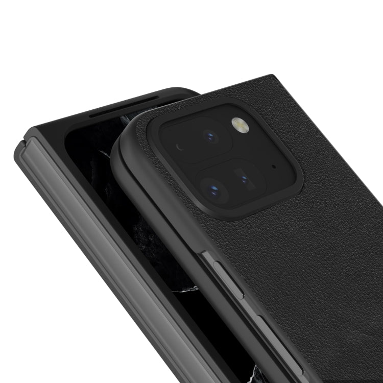 For Google Pixel 9 Pro Fold ABEEL Genuine Leather Wave Black Edge Phone Case(Black) - Google Cases by PMC TechLife | Online Shopping South Africa | PMC TechLife | Buy Now Pay Later Mobicred