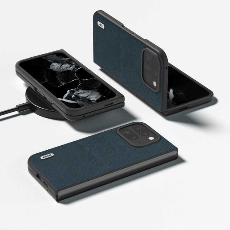 For Google Pixel 9 Pro Fold ABEEL Genuine Leather Wave Black Edge Phone Case(Green) - Google Cases by PMC TechLife | Online Shopping South Africa | PMC TechLife | Buy Now Pay Later Mobicred