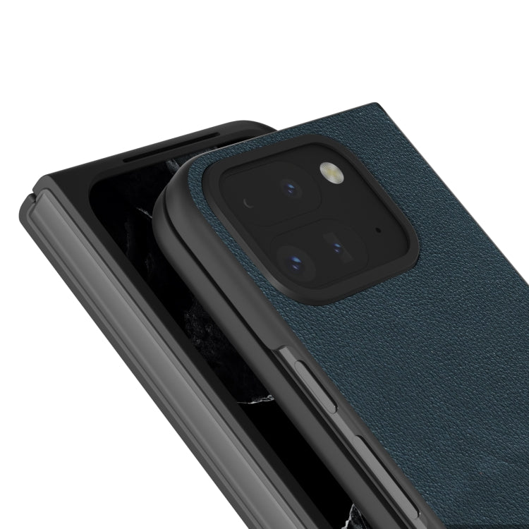 For Google Pixel 9 Pro Fold ABEEL Genuine Leather Wave Black Edge Phone Case(Green) - Google Cases by PMC TechLife | Online Shopping South Africa | PMC TechLife | Buy Now Pay Later Mobicred