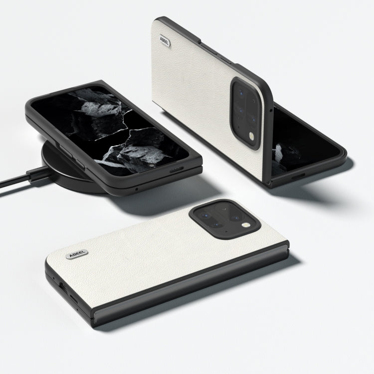 For Google Pixel 9 Pro Fold ABEEL Genuine Leather Wave Black Edge Phone Case(Grey) - Google Cases by PMC TechLife | Online Shopping South Africa | PMC TechLife | Buy Now Pay Later Mobicred