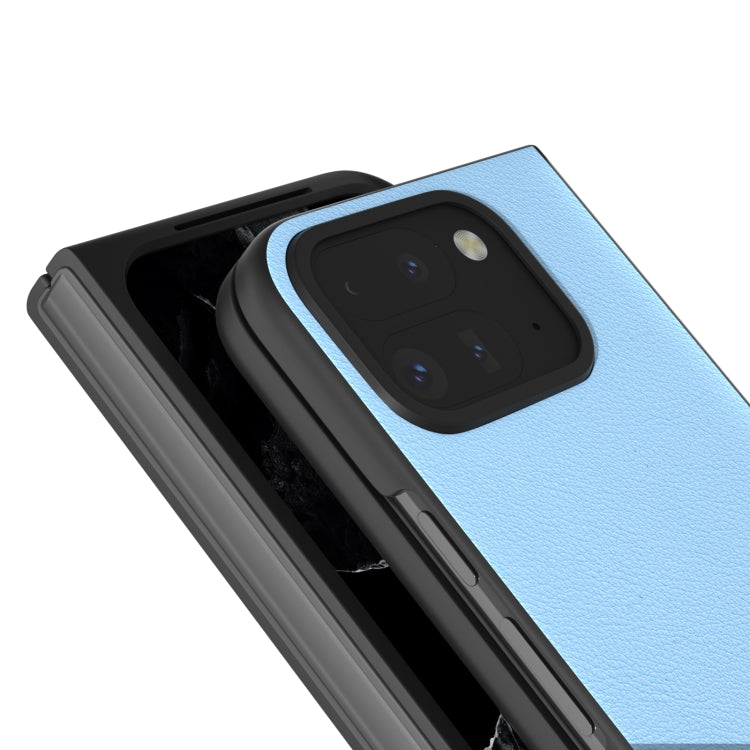 For Google Pixel 9 Pro Fold ABEEL Genuine Leather Wave Black Edge Phone Case(Blue) - Google Cases by PMC TechLife | Online Shopping South Africa | PMC TechLife | Buy Now Pay Later Mobicred