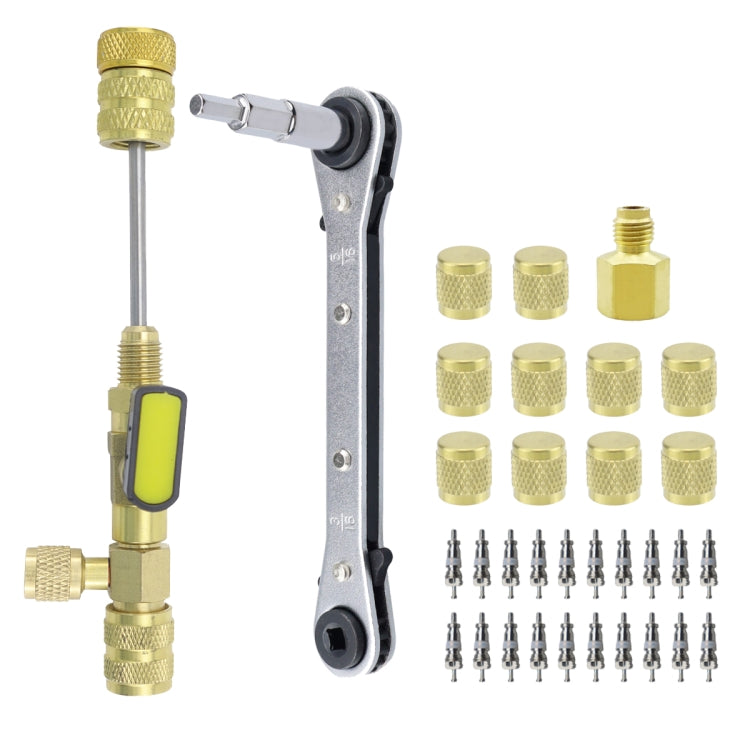 34pcs / Set T6 Air Conditioning Valve Core Remover Installer Tool with Dual Size SAE 1/4 and 5/16 Ports(Gold) - free shipping - PMC Jewellery - Order now!