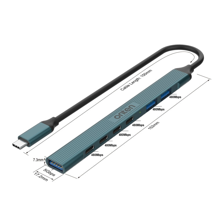 Onten UC972C 7 in 1 USB-C / Type-C to USB3.0 + USB2.0x2 + Type-Cx4 HUB Docking Station(Pine Green) - USB HUB by Onten | Online Shopping South Africa | PMC TechLife | Buy Now Pay Later Mobicred