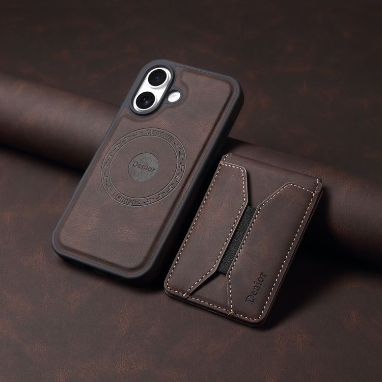 For iPhone 16 Plus Denior D17 Skin Feel MagSafe Detachable Card Slot Phone Case(Brown) - free shipping - PMC TechLife - Order now!