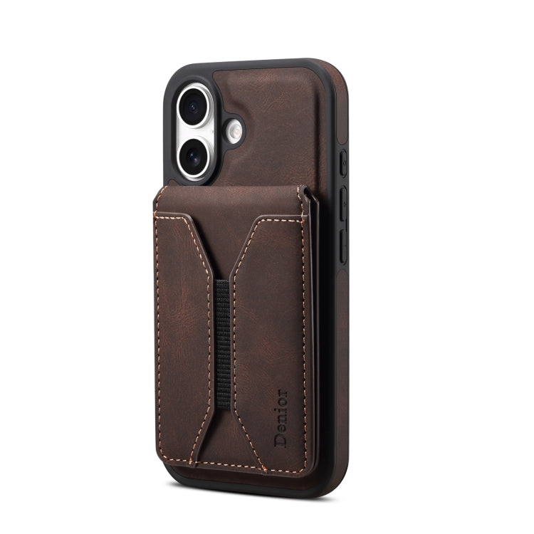 For iPhone 16 Plus Denior D17 Skin Feel MagSafe Detachable Card Slot Phone Case(Brown) - free shipping - PMC TechLife - Order now!