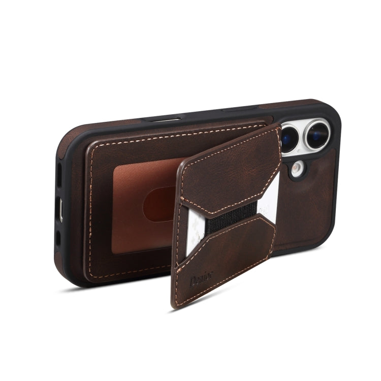 For iPhone 16 Plus Denior D17 Skin Feel MagSafe Detachable Card Slot Phone Case(Brown) - free shipping - PMC TechLife - Order now!
