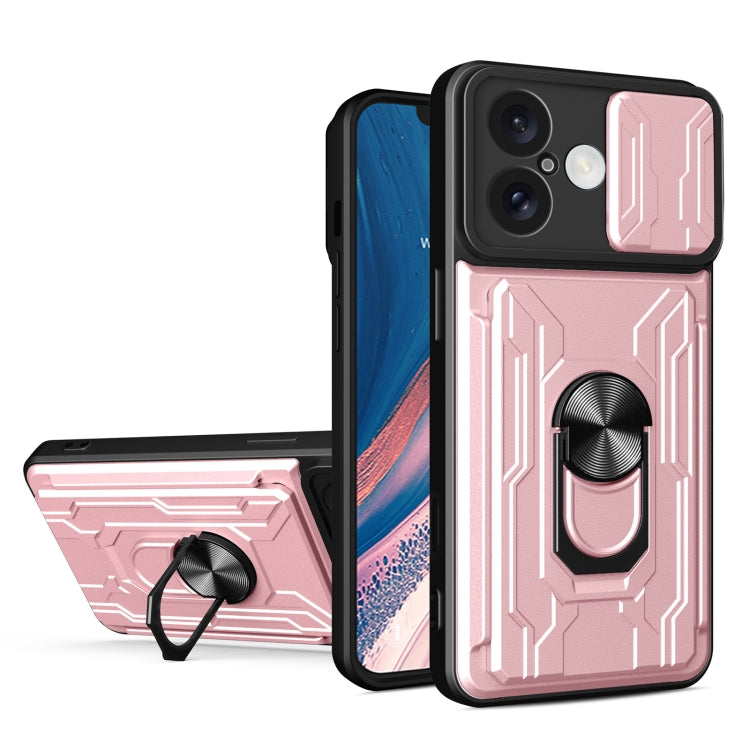 For iPhone 16 Sliding Camshield TPU+PC Phone Case with Card Slot(Rose Gold) - iPhone 16 Cases by PMC TechLife | Online Shopping South Africa | PMC TechLife | Buy Now Pay Later Mobicred