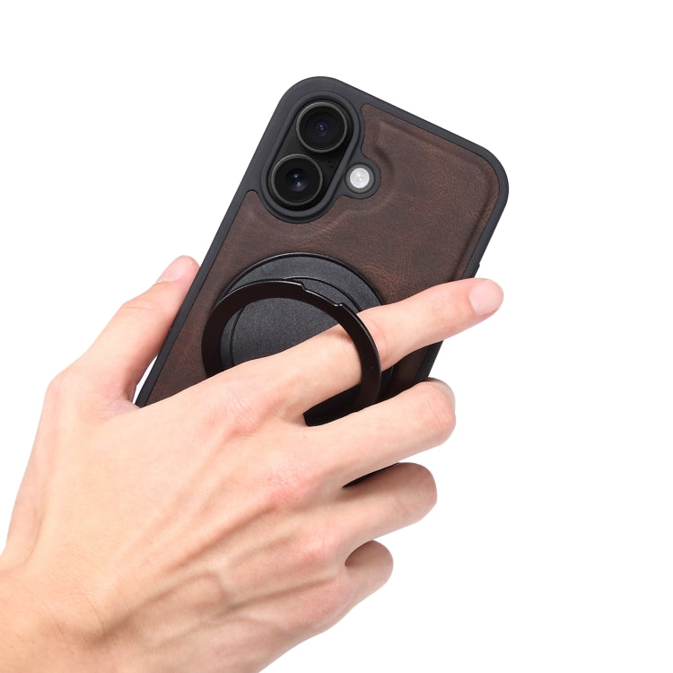 For iPhone 16 Denior A14 Skin Feel Rotating Holder MagSafe Phone Case(Brown) - iPhone 16 Cases by Denior | Online Shopping South Africa | PMC TechLife | Buy Now Pay Later Mobicred