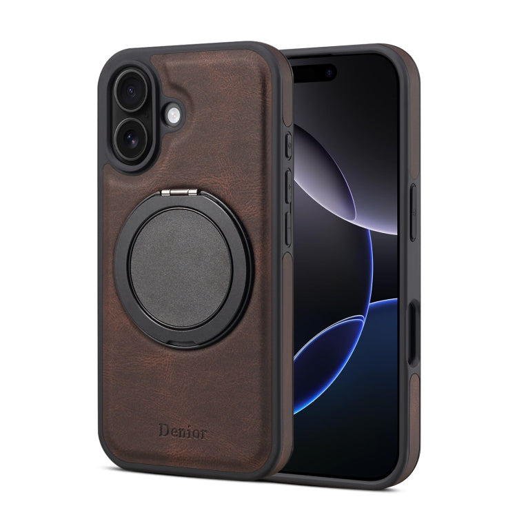For iPhone 16 Denior A14 Skin Feel Rotating Holder MagSafe Phone Case(Brown) - iPhone 16 Cases by Denior | Online Shopping South Africa | PMC TechLife | Buy Now Pay Later Mobicred