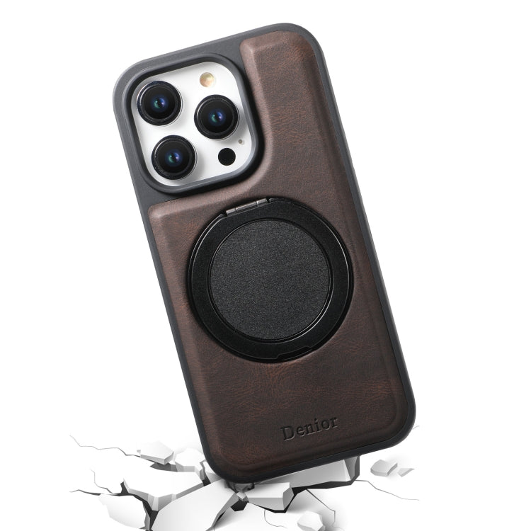 For iPhone 16 Pro Denior A14 Skin Feel Rotating Holder MagSafe Phone Case(Brown) - iPhone 16 Pro Cases by Denior | Online Shopping South Africa | PMC TechLife | Buy Now Pay Later Mobicred