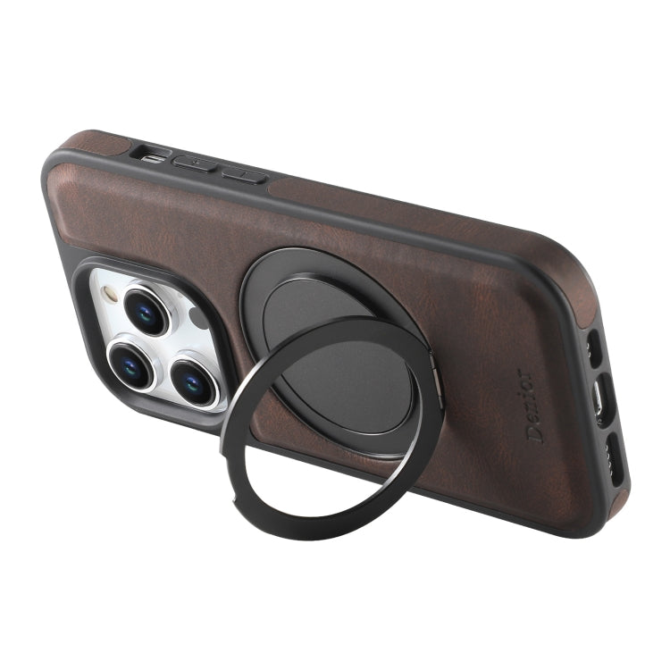 For iPhone 16 Pro Denior A14 Skin Feel Rotating Holder MagSafe Phone Case(Brown) - iPhone 16 Pro Cases by Denior | Online Shopping South Africa | PMC TechLife | Buy Now Pay Later Mobicred