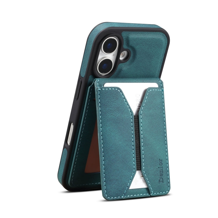 For iPhone 16 Denior D18 Skin Feel Rotating Holder MagSafe Detachable Card Slot Phone Case(Blue) - free shipping - PMC TechLife - Order now!