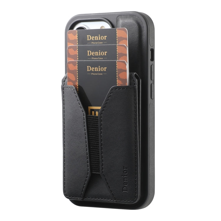 For iPhone 16 Denior D18 Skin Feel Rotating Holder MagSafe Detachable Card Slot Phone Case(Black) - free shipping - PMC TechLife - Order now!