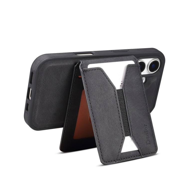 For iPhone 16 Denior D18 Skin Feel Rotating Holder MagSafe Detachable Card Slot Phone Case(Black) - free shipping - PMC TechLife - Order now!