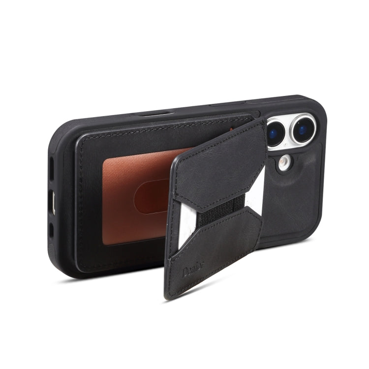 For iPhone 16 Denior D18 Skin Feel Rotating Holder MagSafe Detachable Card Slot Phone Case(Black) - free shipping - PMC TechLife - Order now!
