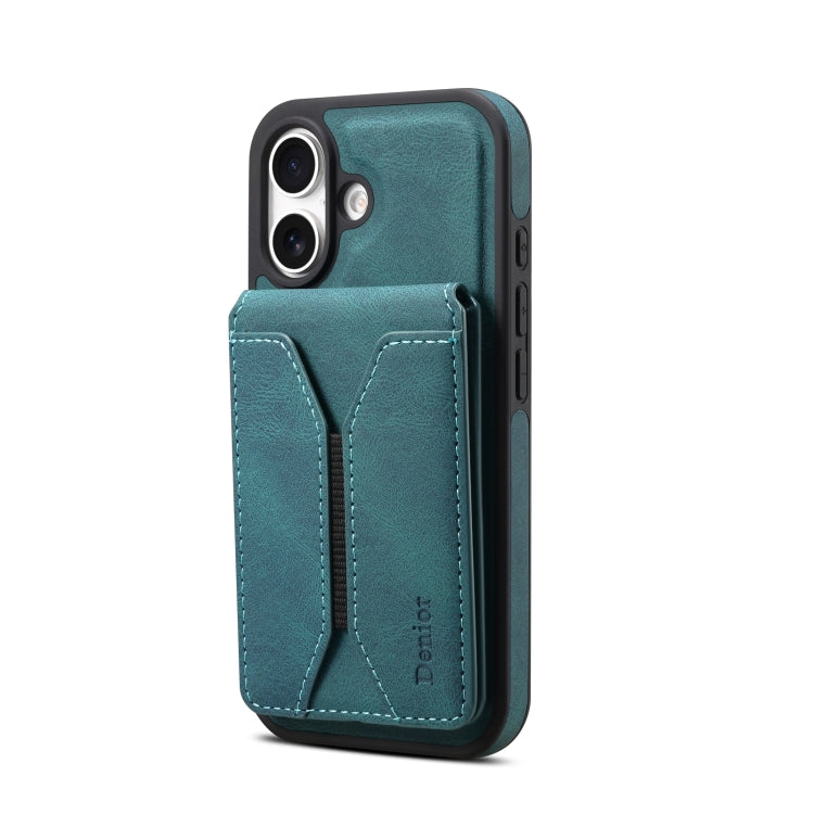 For iPhone 16 Plus Denior D18 Skin Feel Rotating Holder MagSafe Detachable Card Slot Phone Case(Blue) - free shipping - PMC TechLife - Order now!