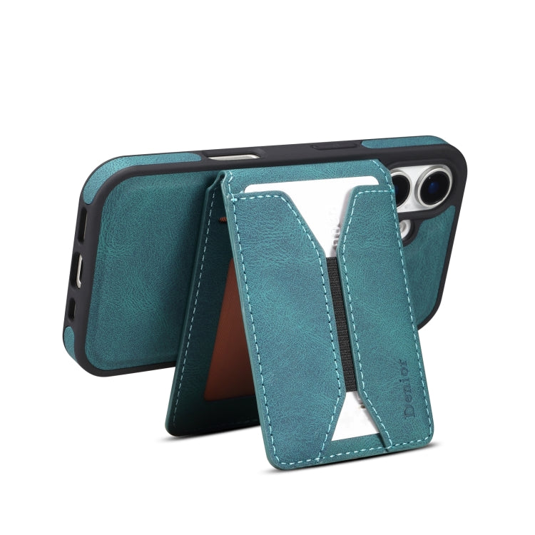 For iPhone 16 Plus Denior D18 Skin Feel Rotating Holder MagSafe Detachable Card Slot Phone Case(Blue) - free shipping - PMC TechLife - Order now!